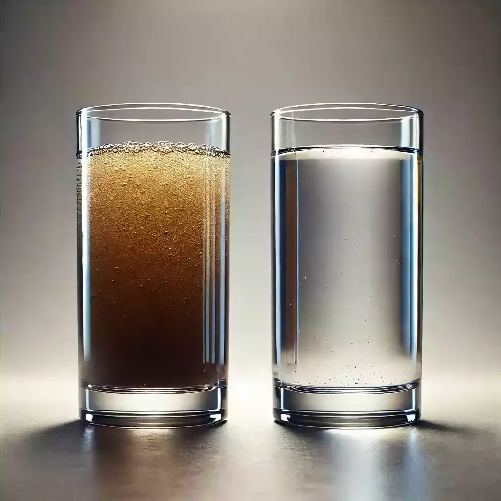Verre d'eau trouble et verre d'eau clair